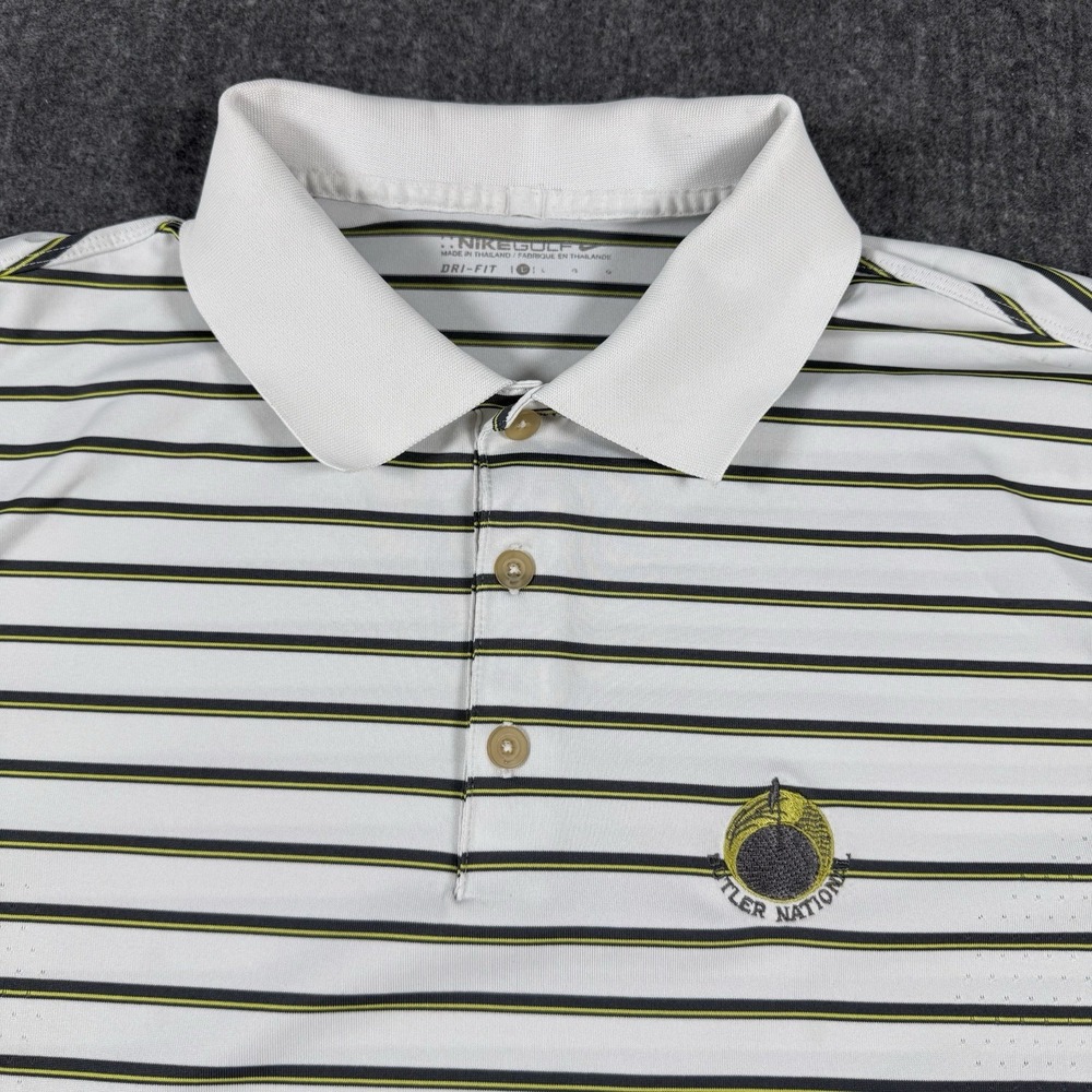 Nike Golf Dri-FIT Tiger Nation Men's Polo Shirt White Striped Size L